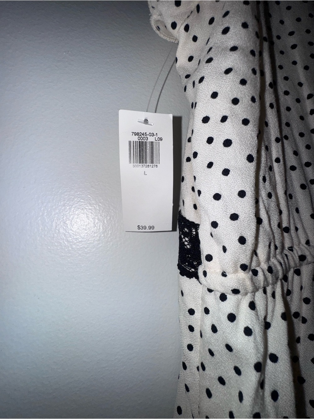 Old Navy Cream Polka Dot Top with Black Lace Trim